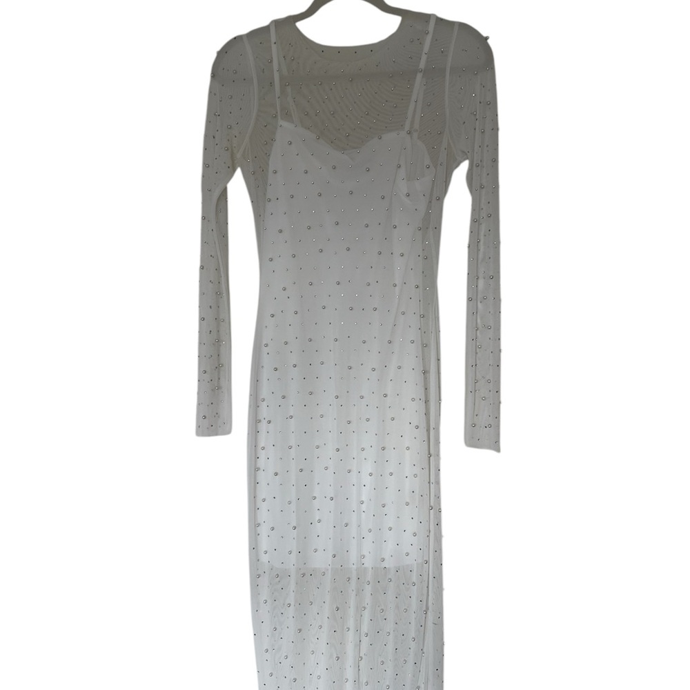 Sincerely Jules Silver Long Sleeve Sweetheart Slip Dress